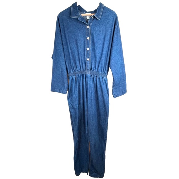VTG 70s Denim Wide Leg Jumpsuit L Boonies Long Sleeve Button Front Pockets Retro - Picture 14 of 14